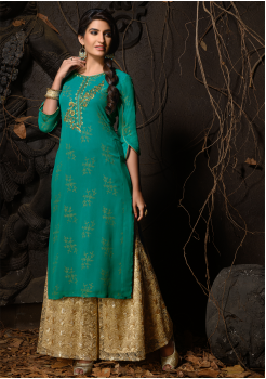 Green Color Designer Georgette Kurti